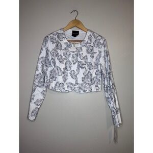 Insight New York Womens 2 Piece Skirt Suit Set White Black Leaf Print Size 4 NWT